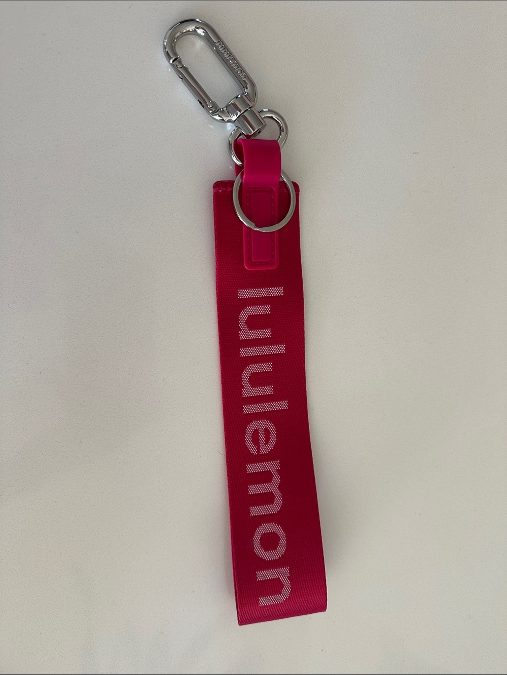 lululemon athletica Hot Pink Logo Wristlet Keychain